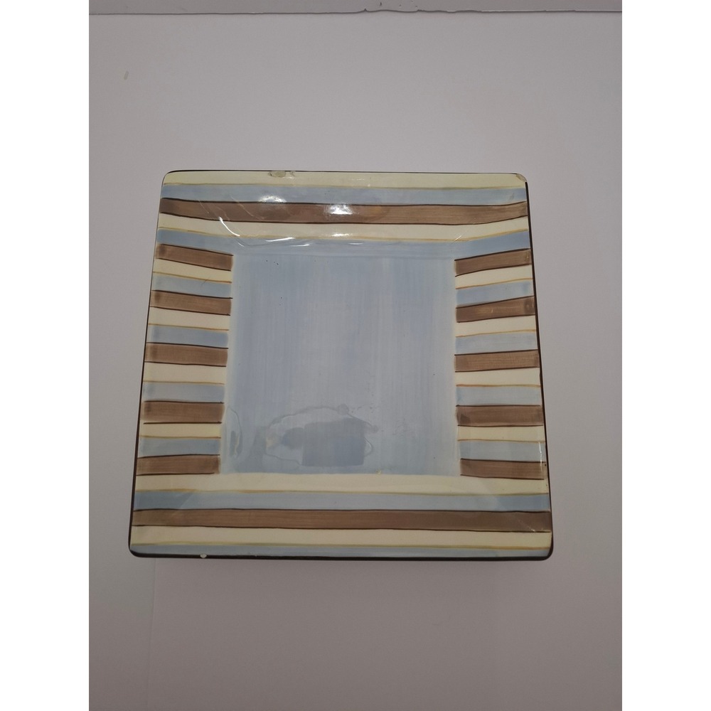 Roscher & Co Balcony Brown Square Plate Blue Tan Stripe